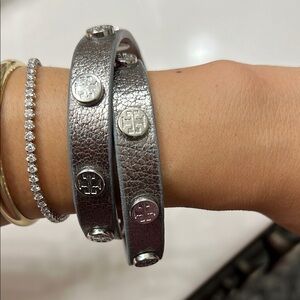 Tory Burch Gray and Silver Bracelet with Artisanal Design